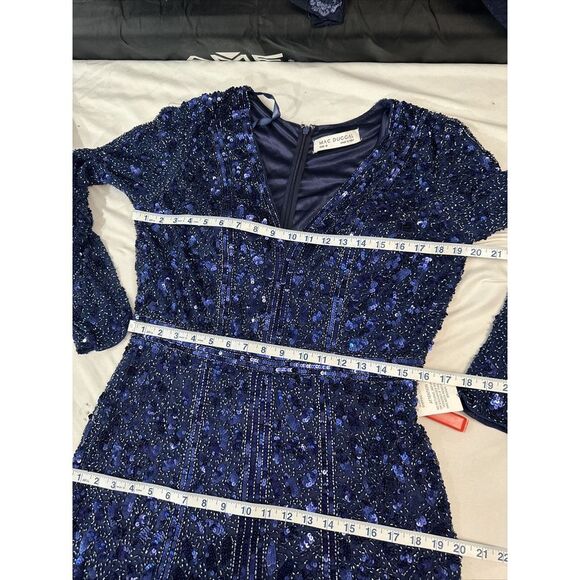 NWT Mac Duggal [ 12 ] Embellished Front Slit Long Sleeve Gown 5002 in Blue #J154 - Picture 5 of 16